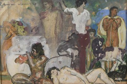 null Émile AUBRY (1880-1964)
Bacchanal
Watercolor and gouache on pencil line on paper.
Signed...