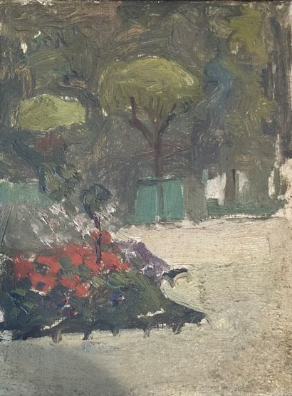 null Gaëtan DUMAS (1879-1950)
Parc à Bordeaux
Deux huiles sur panneau. 
19 x 14 ...