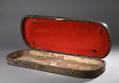 null TWO VIOLIN BOX with stave lid, in wood covered with studded leather. 
Around...