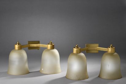 null JEAN PERZEL (1892-1986) 
Pair of wall lamps model "N° 909 Ter" with two gilded...