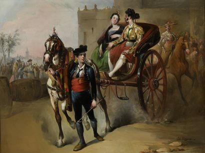 null Manuel Rodriguez de GUZMAN (1818-1867)
Le retour de la corrida
Huile sur toile....