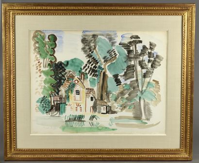 null Raoul DUFY (1877-1953)
Maison jaune dans les bois, circa 1923 
Aquarelle sur...
