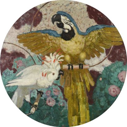 null Émile AUBRY (1880-1964)
Macaw and cockatoo with a red hoopoe
Oil on canvas....