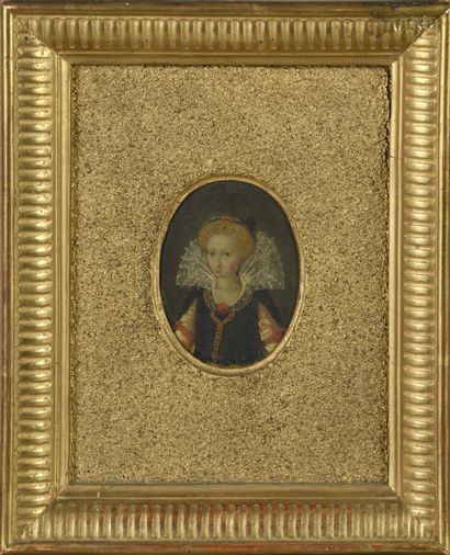 null École ANGLAISE du XVIIe siècle 
Portrait de femme
Cuivre ovale.
8 x 6 cm
