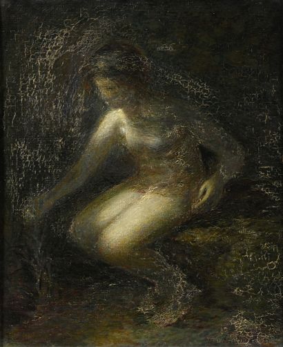 null SYMBOLIST school of the late 19th century
Bather holding a plant
Oil on canvas.
Cracks.
27...