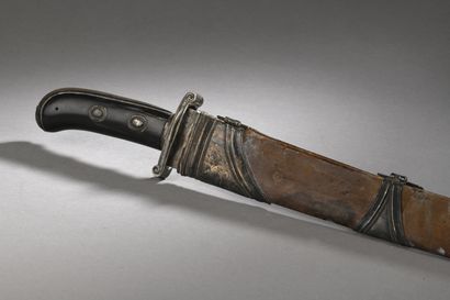 null HUNTING DAGUE, silver mount.
Ebony handle, strong slightly curved blade engraved...