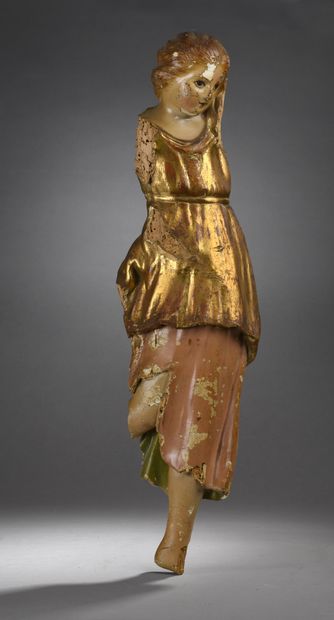 null ITALIE du SUD, début du XVIIIe siècle
ANGE 
Figure d’applique en bois doré et...