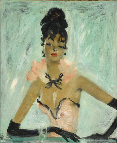 null Jean Gabriel DOMERGUE (1889-1962)
Elegant woman with pink bustier 
Oil on panel....