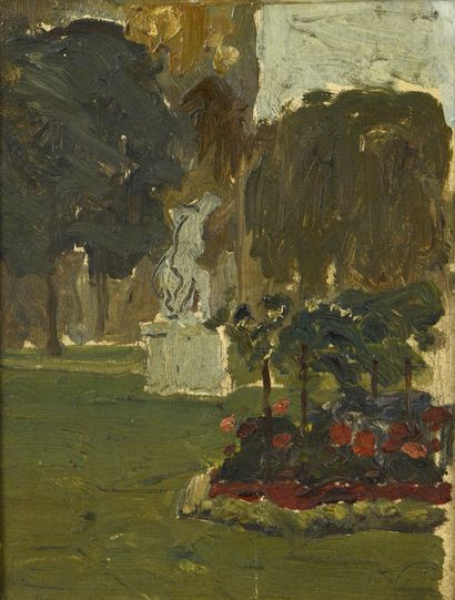 null Gaëtan DUMAS (1879-1950)
Park in Bordeaux
Two oils on panel. 
19 x 14 cm
