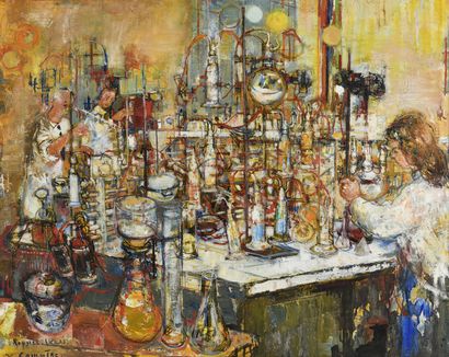 null Yves-Jean COMMÈRE (1920-1986)
The laboratory of chemistry Roussel-Uclaf
Oil...