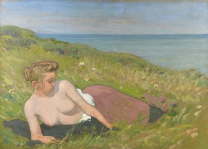 null Jean-Francis AUBURTIN (1866-1930)
Reclining Nude by the Sea in Varengeville
Oil...