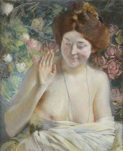 null Albert BESNARD (1849-1934)
Femme aux roses ou La Main levée, circa 1910
Pastel...