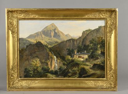 null École FRANÇAISE vers 1830
Vue d’un monastère en montagne (Italie?)
Huile sur...