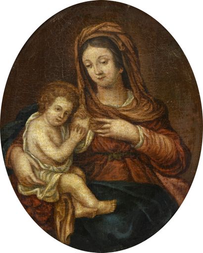 null 17th century FRENCH school 
Virgin and Child
Oval canvas.
Wear.
45 x 35 cm