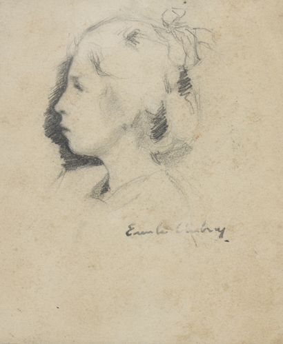  Émile AUBRY (1880-1964)
Portrait in profile
Pencil on paper. 
Signed lower right.... Gazette Drouot