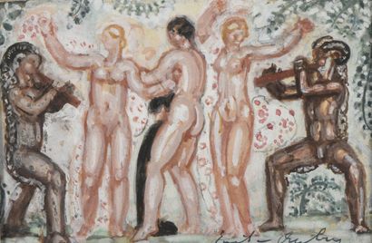 null Émile AUBRY (1880-1964)
Satyrs and nude dancers
Watercolor and gouache on pencil...