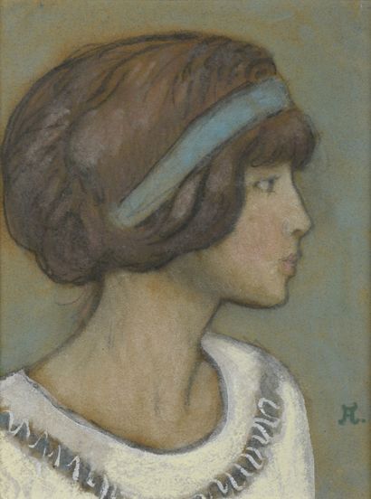null Jean-Francis AUBURTIN (1866-1930)
Profil d’une Isadorable
Gouache et pastel...