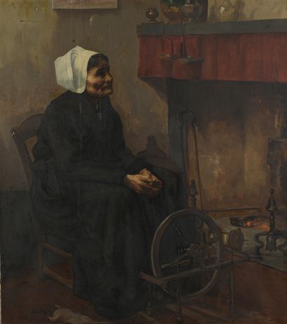 null Jeanne BEITZ (19th-20th century) 
The spinner
Canvas.
Signed lower left J. Beitz.
121,5...