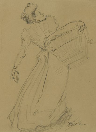 null Théophile STEINLEN (1859-1923)
Washerwoman with basket
Pencil on paper.
Signed...