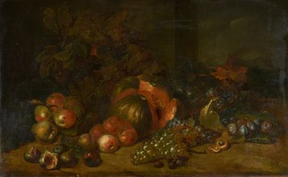 null French school around 1820
Still life with melon and fruits
Canvas.
75,5 x 122,5...