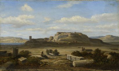 null School of the XIXth century 
Peasants in the ancient ruins
Oil on canvas.
27...