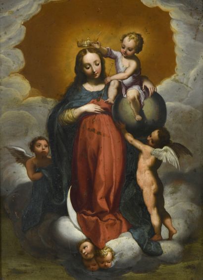 null Francesco VANNI (Sienne 1563-1610)
La Vierge en Immaculée Conception 
Cuivre.
26...