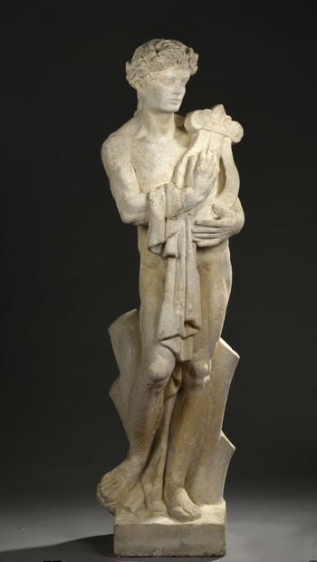 null Apollon en pied, tenant sa lyre
Statue en pierre.
Base en pierre reconstituée...