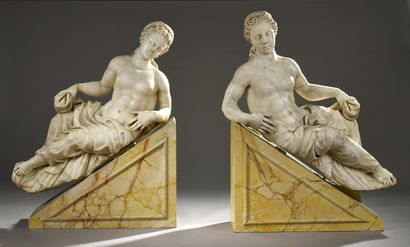 null ITALIE du NORD, XVIe-XVIIe siècle
Nymphes allongées
Deux sculptures en marbre...