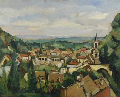 null Jacques BOUYSSOU (1926-1997)
View of Montfort-l'Amaury
Oil on canvas. 
Signed...