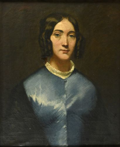 null École FRANÇAISE du milieu du XIXe siècle 
Portrait de femme en buste à la robe...