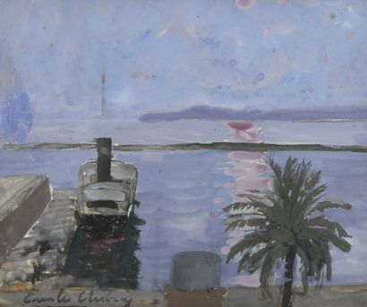 null Émile AUBRY (1880-1964)
Ferry at the quay (Port of Algiers?)
Gouache on pencil...