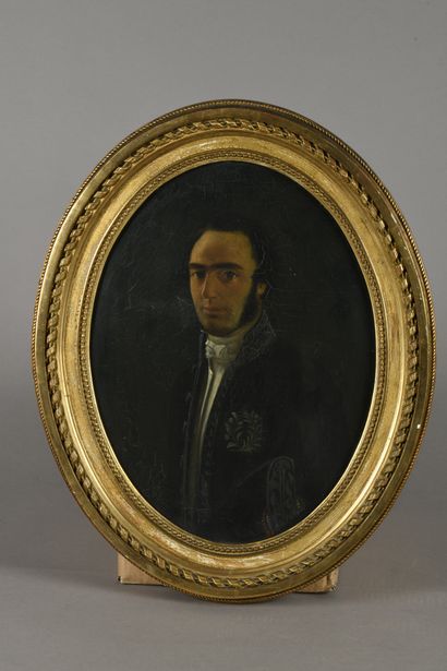 null École FRANÇAISE vers 1850
Portrait d’un homme en habit académique
Huile sur...