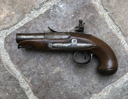 null SMALL POCKET PISTOL with flint, barrel with sides then round engraved with the...
