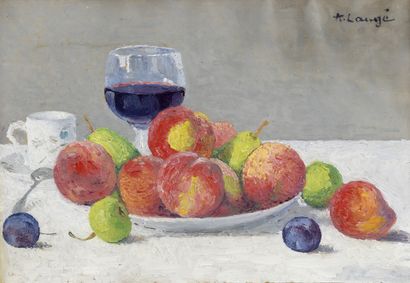 null Achille LAUGÉ (1861-1944)
Nature morte aux fruits et au verre de vin rouge,...