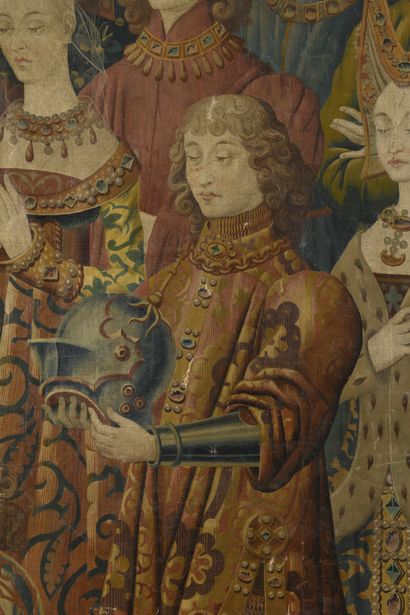 null D’après une tapisserie flamande de la fin du XVe s.
Scène de chevalerie 
Huile...