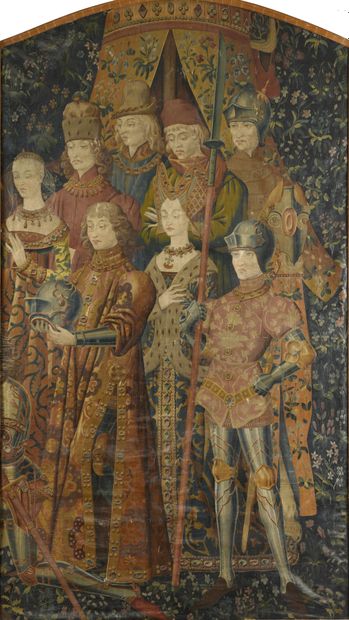 null D’après une tapisserie flamande de la fin du XVe s.
Scène de chevalerie 
Huile...