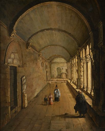 null Attr. to Marie Nicolas Honoré du VEYRIER (1813-1879)
View of the cloister of...