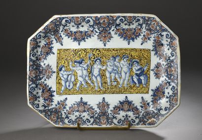 null ROUEN
RECTANGULAR BANNETTE with cut sides in earthenware with decoration in...