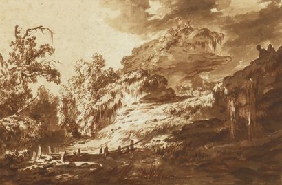 18th century FRENCH school 
Landscape 
Brown...