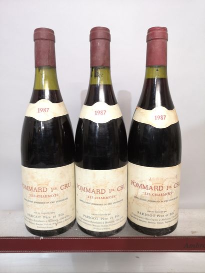 null 3 bouteilles POMMARD 1er Cru "Les Charmots" 1987 - PARIGOT Père Fils 
Étiquettes...
