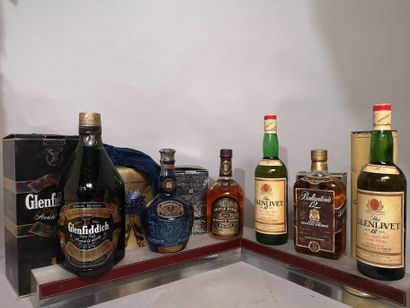 null 6 bottles (including 1 magnum) SCOTCH WHISKY 
2 GLENLIVET 12 year old, BALLANTINE's...