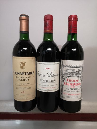 null 3 bouteilles BORDEAUX DIVERS millésime 1987 : 
1 Ch. L'EGLISE CLINET et 1 Ch....