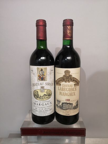 null 2 bouteilles BORDEAUX DIVERS AOC MARGAUX : 
1 Château LABEGORCE 1988 et 1 Château...