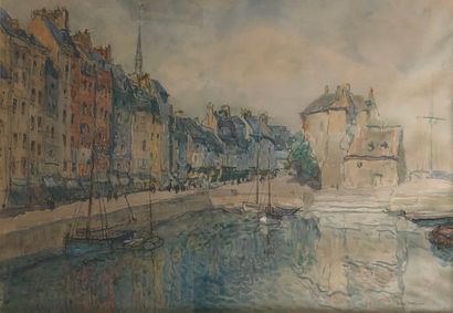 null School of the XXth century
Port of Honfleur
Watercolor on paper, trace of signature...