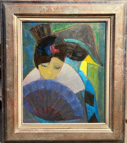 null Paul DECRIND (1916-1995)
The mask and the fan 
Oil on canvas signed lower left....