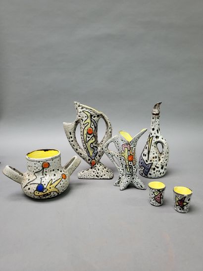 null MARIUS BESSONE (XXth) 
Lot including two pitchers, a bottle, a pot, two small...