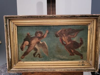 null School of the XIXth century
Putti with attributes 
Pair of oil on canvas (studies).
29...