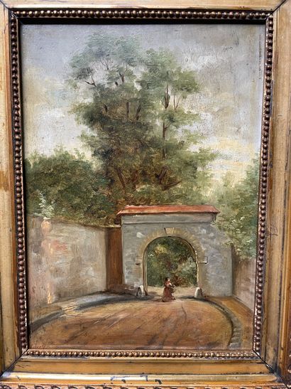 null French school of the 19th century
Woman under an entrance
Oil on panel, signed...