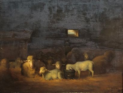 null L. Benoult ?
The sheepfold, 1877
Oil on panel
Signed lower right
Cracked, missing
27...