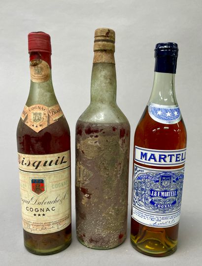 3 bouteilles :
Cognac MARTELL, Cognac Bisquit...